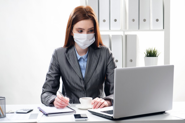 sick businesswoman protective medical mask office 112337 1727